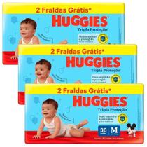 Kit 3 Fraldas Huggies Tripla Proteção Meguinha M - 108 Tiras