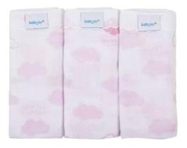 Kit 3 Fraldas Luxo Estampadas 100% Algodão Nuvens Rosa Kit 3 Fraldas Luxo Estampadas 100% Algodão Nuvens Rosa