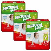 Kit 3 Fraldas Natural Baby Premium Hiper + XG 70 un.
