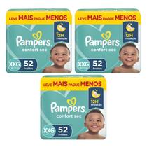 Kit 3 FRALDAS PAMPERS INFANTIL CONFORT SEC XXG COM 52 unidades