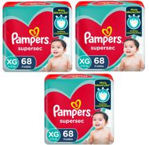 Kit 3 Fraldas Pampers Jumbo Supersec Tam XG 68 Un Procter