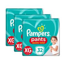 Kit 3 Fraldas Pampers Pants Ajuste Total Mega Tamanho XG 32 Unidades