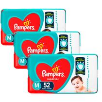 kit 3 Fraldas Pampers Supersec Hiper M - 52 Tiras