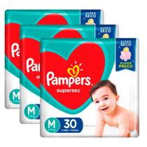 Kit 3 Fraldas Pampers Supersec Pacotão Econômico M - 90 Tiras