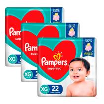 Kit 3 Fraldas Pampers Supersec Pacotão Econômico XG - 66 Tiras