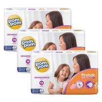Kit 3 Fraldas Pom Pom Protek Jumbo G com 14un cada Kit 3 Fraldas Pom Pom Protek Jumbo G com 14un cada