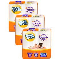 Kit 3 Fraldas Pom Pom Protek Proteção de Mãe Jumbo G com 24un cada Kit 3 Fraldas Pom Pom Protek Proteção de Mãe Jumbo G com 24un cada