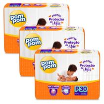 Kit 3 Fraldas Pom Pom Protek Proteção de Mãe Jumbo P com 30un cada