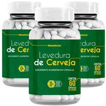 Kit 3 Frasco Levedura de Cerveja Suplemento Alimentar Natural 100% Puro Pó Original Premium Green 180 Cápsulas Natunéctar