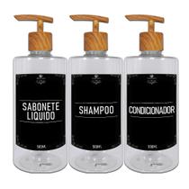 Kit 3 Frasco Pet plástico Shampoo Condicionador Saboente Liquido 500ml Valvula Pump Luxo Mimimalista Banheiro