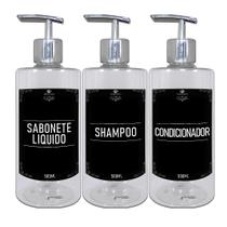 Kit 3 Frasco Pet plástico Shampoo Condicionador Saboente Liquido 500ml Valvula Pump Luxo Mimimalista Banheiro