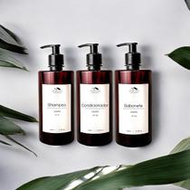 Kit 3 Frascos Âmbar Dispenser Sabonete Shampoo Condicionador Kit 3 Frascos Âmbar Dispenser Sabonete Shampoo Condicionador