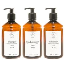 Kit 3 Frascos Ambar Minimalista Decorativo Refil Luxo Shampoo Sabonete Condi. 500ml