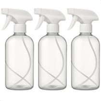 Kit 3 Frascos Borrifador Spray Plástico Pulverizador 500ml com Válvula Multiuso Transparente