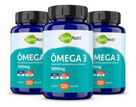 Kit 3 frascos de Ômega 3 1000mg Epa 540mg Dha 360mg 360 capsulas Suplemento concentrado Qualy Nutri.