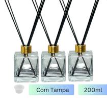 Kit 3 Frascos de Vidro Cubo 200ml com Tampa e Varetas para Aromatizador Kit 3 Frascos de Vidro Cubo 200ml com Tampa e Varetas para Aromatizador