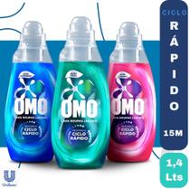 Kit 3 Frascos Sabão Omo Líquido Ciclo Rápido Lava e Perfuma em 15 Minutos Ação Total + Cuidado + Antiodor 1,4 Lt