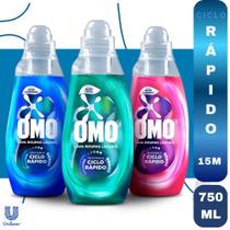 Kit 3 Frascos Sabão Omo Líquido Ciclo Rápido Lava e Perfuma em 15 Minutos Ação Total + Cuidado + Antiodor 750ml