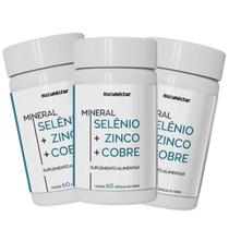 Kit 3 Frascos Selênio + Zinco Cobre Quelatos Suplemento Alimentar Natural 180 Cápsulas Produto Original Natunéctar