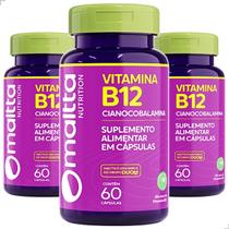Kit 3 Frascos Vitamina B12 Cianocobalamina Puro 180 Cápsulas Sem Sabor Concentrado Puro Natural Duom