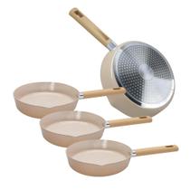 Kit 3 Frigideira Antiaderente Indução Cerâmica Chicago Rosa Pastel