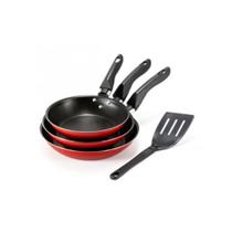 Kit 3 Frigideiras Francesa Grande Com Espátula Vermelho Linha Premium J4TECH Alumínio Antiaderente Teflon Ultra Resistente Kit 3 Frigideiras Francesa Grande Com Espátula Vermelho Linha Premium J4TECH Alumínio Antiaderente Teflon Ultra Resistente