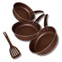 Kit 3 Frigideiras Fundas Antiaderente 16 18 20 Espátula Revestimento Não Gruda Cabo Antitérmico