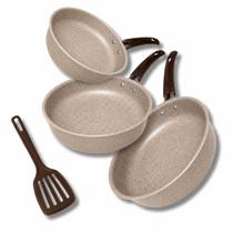 Kit 3 Frigideiras Fundas Antiaderente 16 18 20 Espátula Revestimento Não Gruda Cabo Antitérmico
