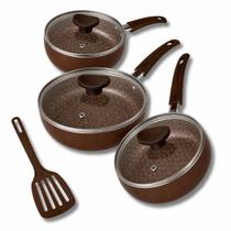 Kit 3 Frigideiras Fundas Antiaderente 16 18 20 Espátula Revestimento Não Gruda Cabo Antitérmico