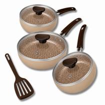 Kit 3 Frigideiras Fundas Antiaderente 16 18 20 Espátula Revestimento Não Gruda Cabo Antitérmico