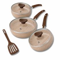 Kit 3 Frigideiras Fundas Antiaderente 16 18 20 Espátula Revestimento Não Gruda Cabo Antitérmico