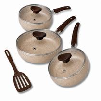 Kit 3 Frigideiras Fundas Antiaderente 16 18 20 Espátula Revestimento Não Gruda Cabo Antitérmico