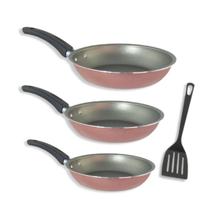 Kit 3 Frigideiras Grossa Antiaderente Teflon Rosa Kit 3 Frigideiras Grossa Antiaderente Teflon Rosa