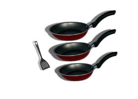 Kit 3 Frigideiras Vermelha Antiaderente Teflon + 1 Espatula Kit 3 Frigideiras Vermelha Antiaderente Teflon + 1 Espatula