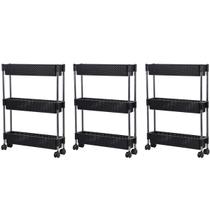 Kit 3 Fruteiras para Cozinha Multifunções com Rodízios Nattan - Preto