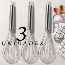 Kit 3 Fue Batedor De Ovos Inox Indispensável Para Bater Chantilly Molhos Massas Leves