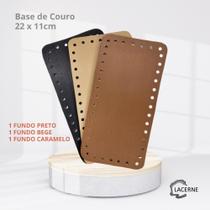 KIT 3 Fundos de Bolsas em Couro para Crochê Tamanho 22 x 11cm (1 Preto, 1 Bege, 1 Caramelo)
