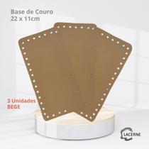 KIT 3 Fundos de Bolsas em Couro para Crochê Tamanho 22 x 11cm (3 Bases Beges)