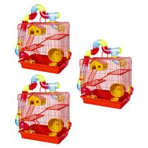 Kit 3 Gaiola Hamster Roedor Rato 3 Andares Tubo Super Luxo - Jel Plast
