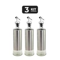 Kit 3 galheteiro azeite e vinagre de vidro e inox 500 ml