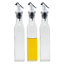 Kit 3 Galheteiro de Vidro Garrafa Porta Azeite 250ml Mesa com Bico Dosador Vinagre Lemis
