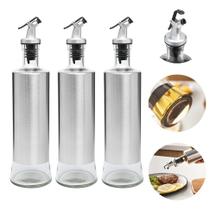 Kit 3 Galheteiro Porta eite Vinagre Vidro Inox Mesa Kit 3 Galheteiro Porta eite Vinagre Vidro Inox Mesa