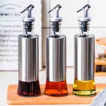 Kit 3 Galheteiros Azeite Vinagre 300ml Vidro C/ Dosador Inox