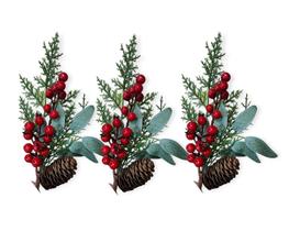 Kit 3 Galhos Frutas Vermelho Pinha Decorativo De Natalino