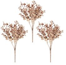 Kit 3 Galhos Natal Folhagens Metalizadas Glitter Rosê Gold 30cm - Magizi