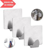 Kit 3 Ganchos Adesivo De Parede Aço Inox Quadrado 2,5Kg