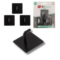 Kit 3 Ganchos Adesivo Parede Quadrado Preto Multiuso
