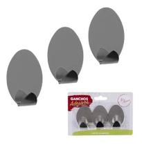 Kit 3 Ganchos de Cozinha Banheiro Parede Adesivo Oval Inox