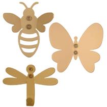 Kit 3 Ganchos Multiuso Parede Dourados Abelha Libélula Borboleta Porta Luft Masutti Kit 3 Ganchos Multiuso Parede Dourados Abelha Libélula Borboleta Porta Luft Masutti
