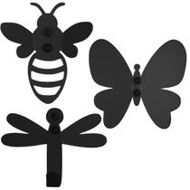 Kit 3 Ganchos Penduradores Pretos Aço de Parede 8cm Luft Masutti Abelha Libélula Borboleta Kit 3 Ganchos Penduradores Pretos Aço de Parede 8cm Luft Masutti Abelha Libélula Borboleta